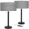 Black Horizontal Stripe Arturo USB Table Lamps Set of 2