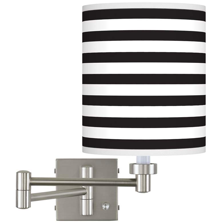 Image 1 Black Horizontal Stripe Brushed Nickel Swing Arm Wall Lamp