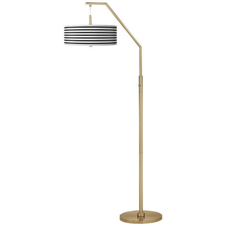 Image 2 Black Horizontal Stripe Giclee Warm Gold Arc Floor Lamp