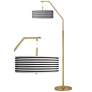 Black Horizontal Stripe Giclee Warm Gold Arc Floor Lamp
