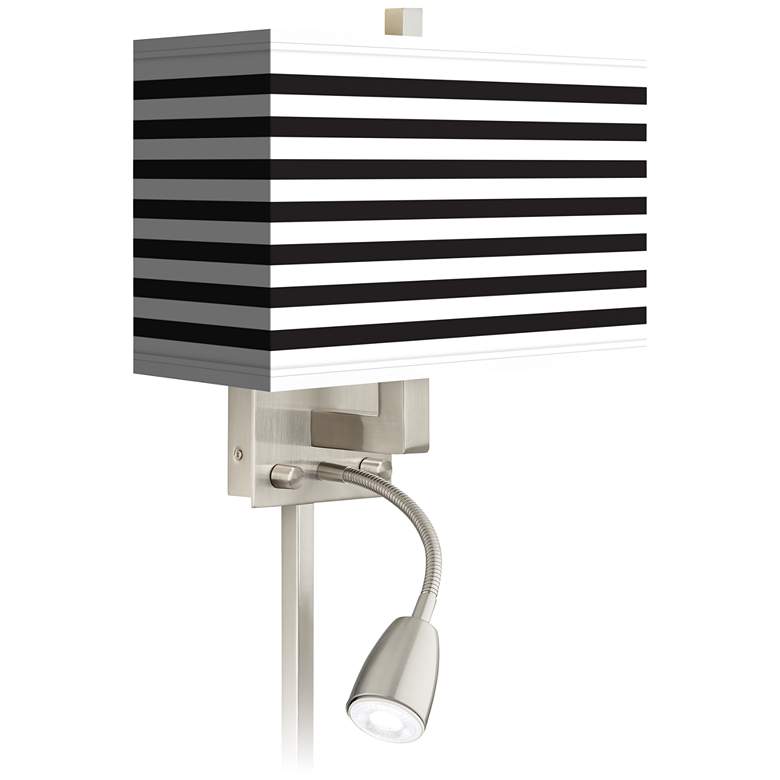 Image 1 Black Horizontal Stripe LED Reading Light Plug-In Sconce