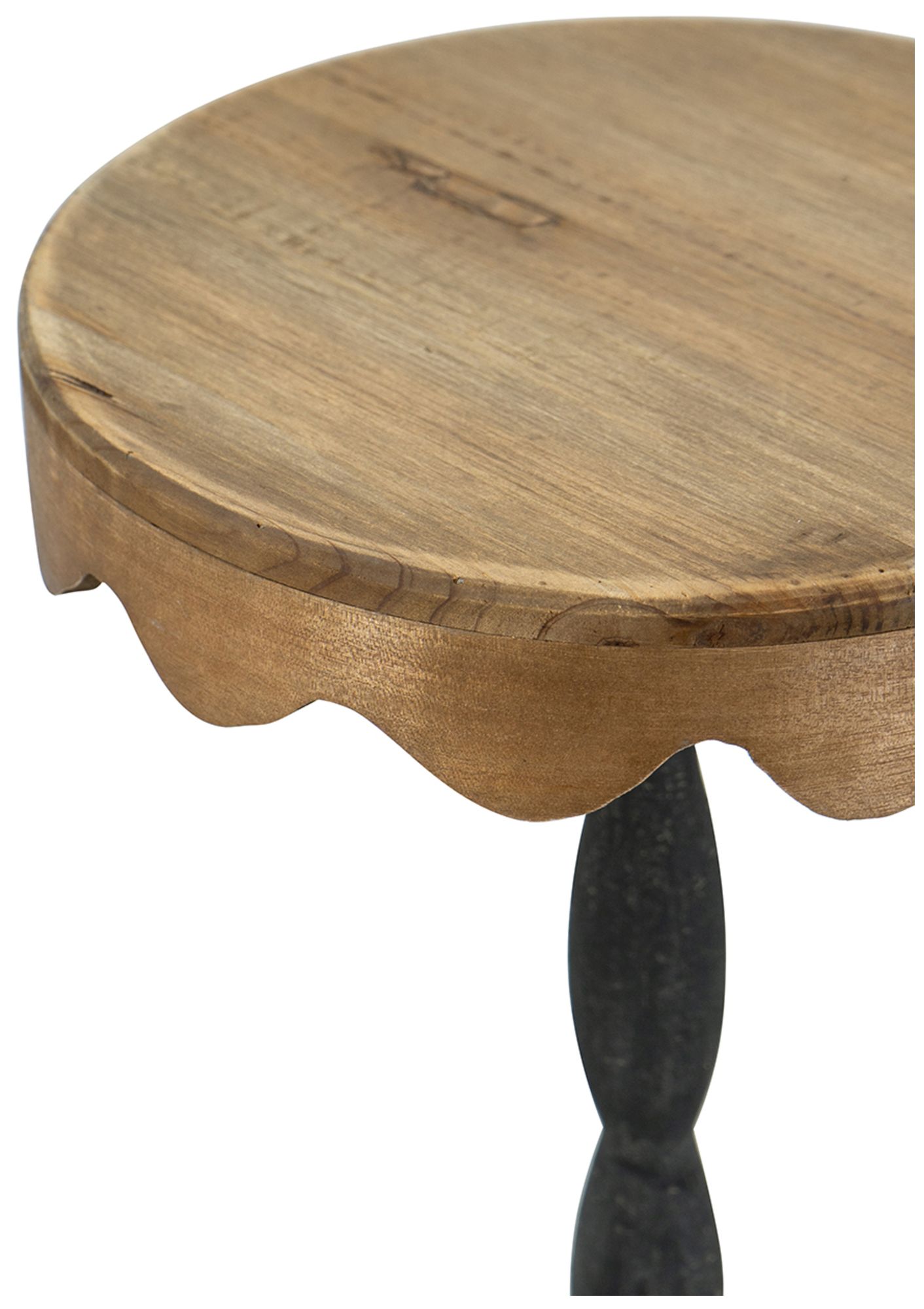 Image 4 Black Iron Side Table w/ Scalloped Brown Wooden Top more views
