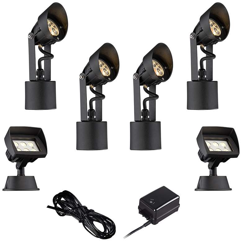 Image 1 Black LED Spot and Flood Light Complete Landscape Kit