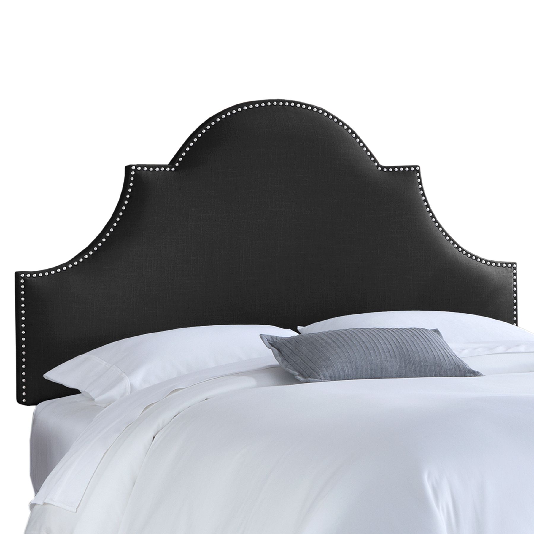 Black Linen Nail Button High Arch Notched Headboard