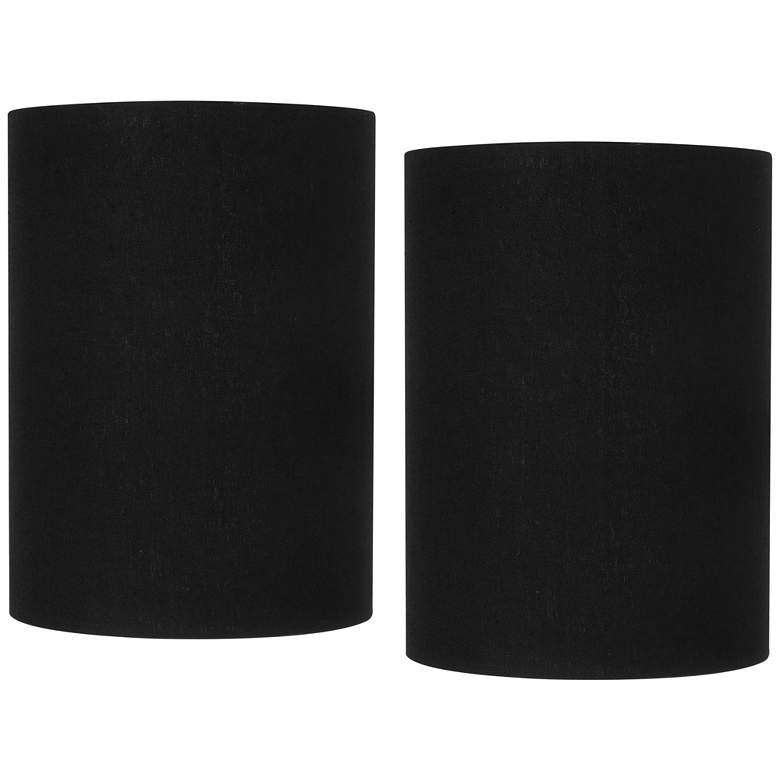 Image 1 Black Linen Set of 2 Cylinder Lamp Shades 8x8x11 (Spider)