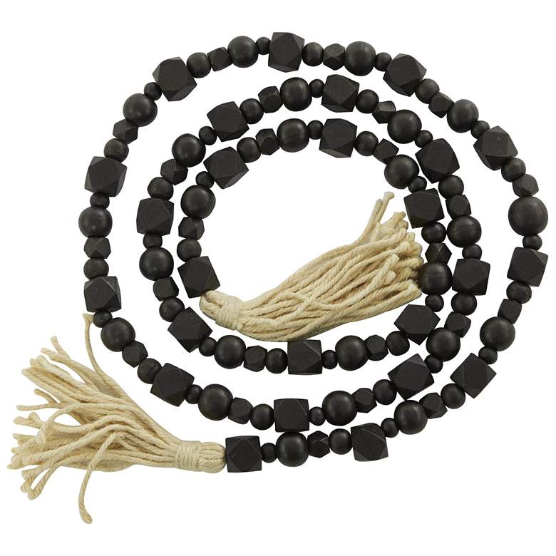 Image 1 Black Mango Wood Bohemian Garland with Tassel, 80" x 1" x 1"