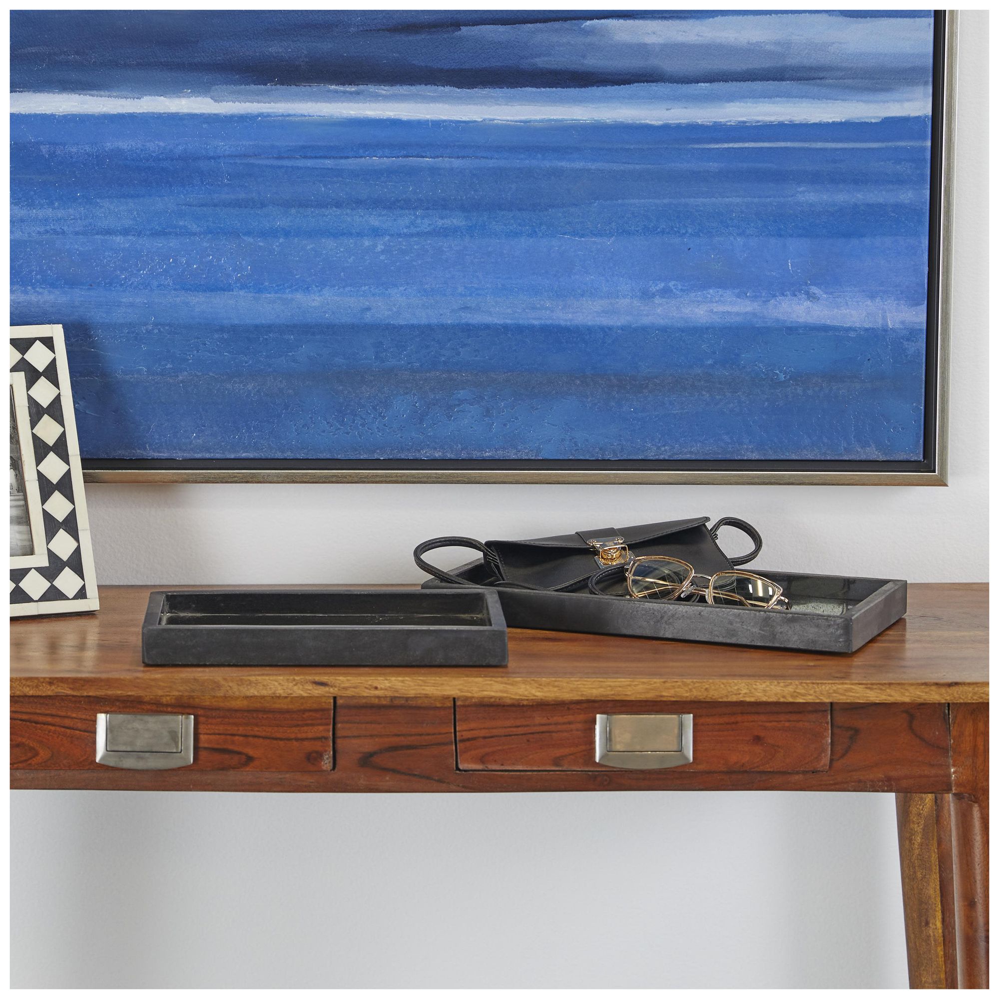 Image 3 Black Marble Modern Tray, S/2 14", 11"W more views