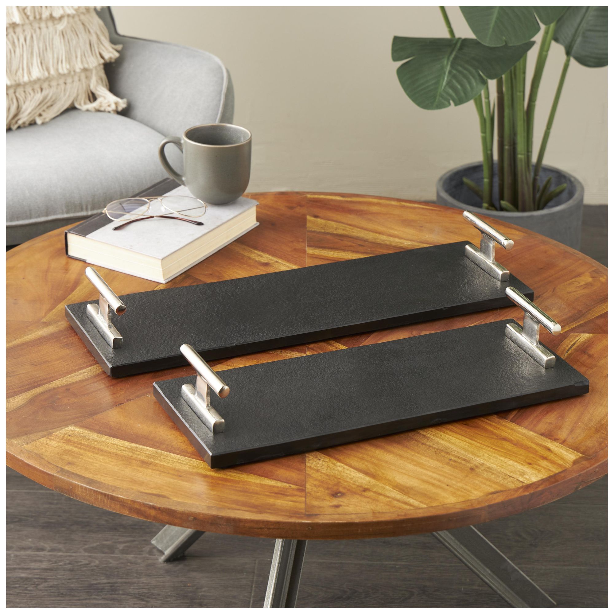 Image 5 Black Marble Modern Tray, S/2 22", 18"W more views