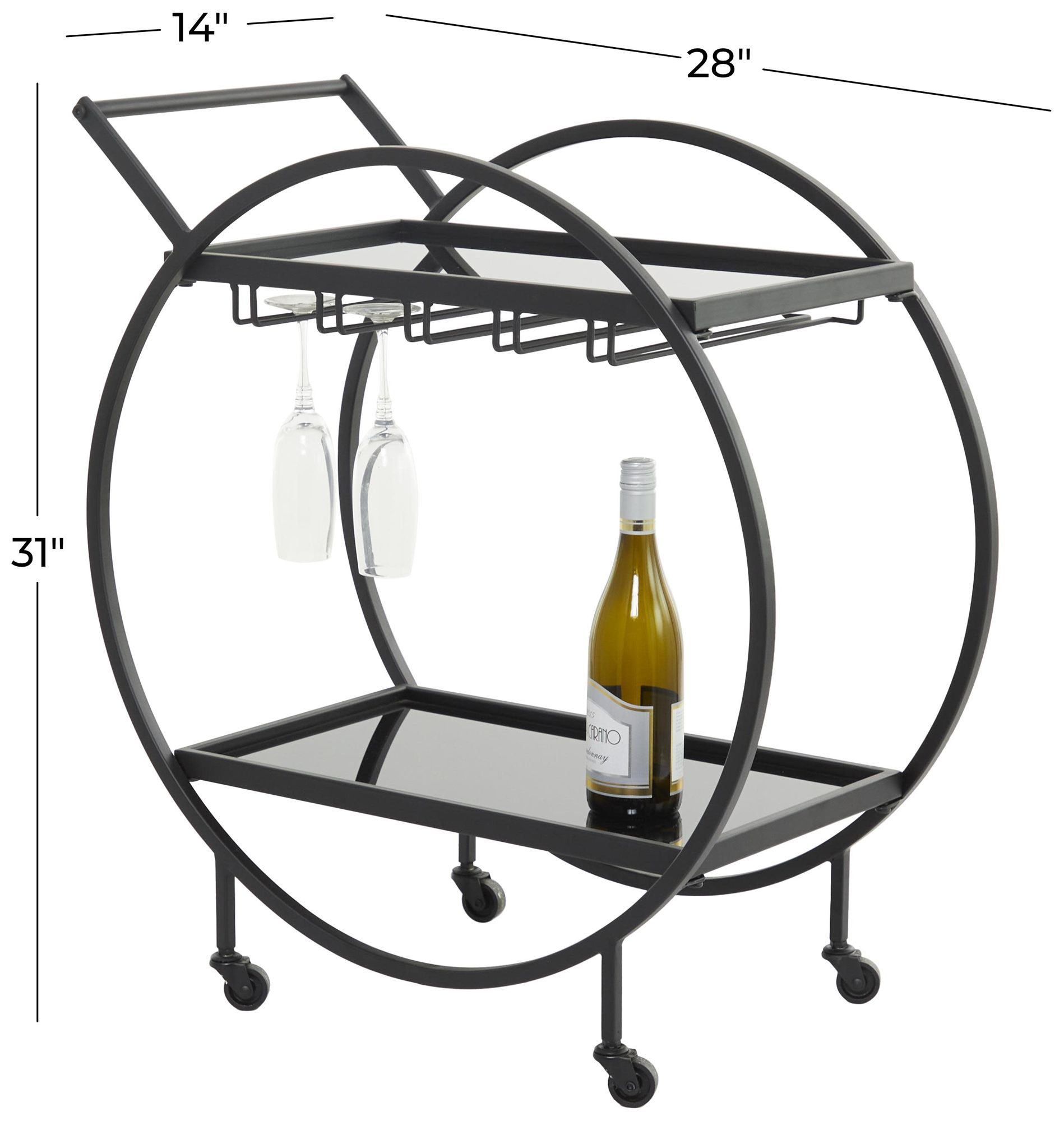 Image 7 Black Metal Contemporary Bar Cart, 28" x 14" x 31" more views