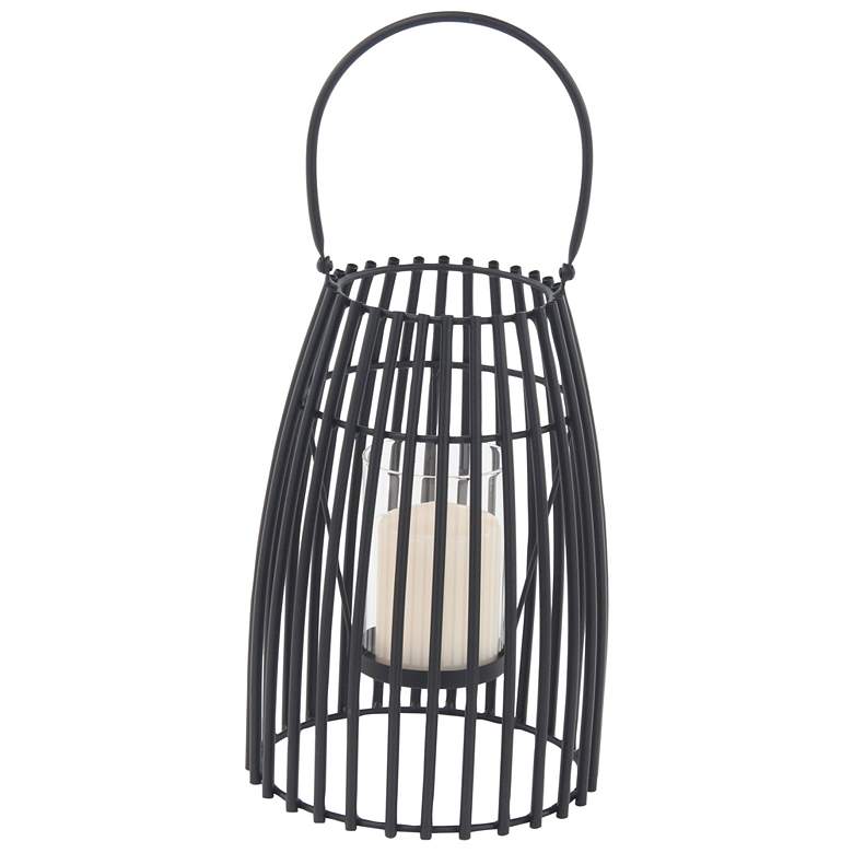 Image 1 Black Metal Contemporary Candle Lantern, 8" x 8" x 12"