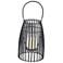 Black Metal Contemporary Candle Lantern, 8" x 8" x 12"