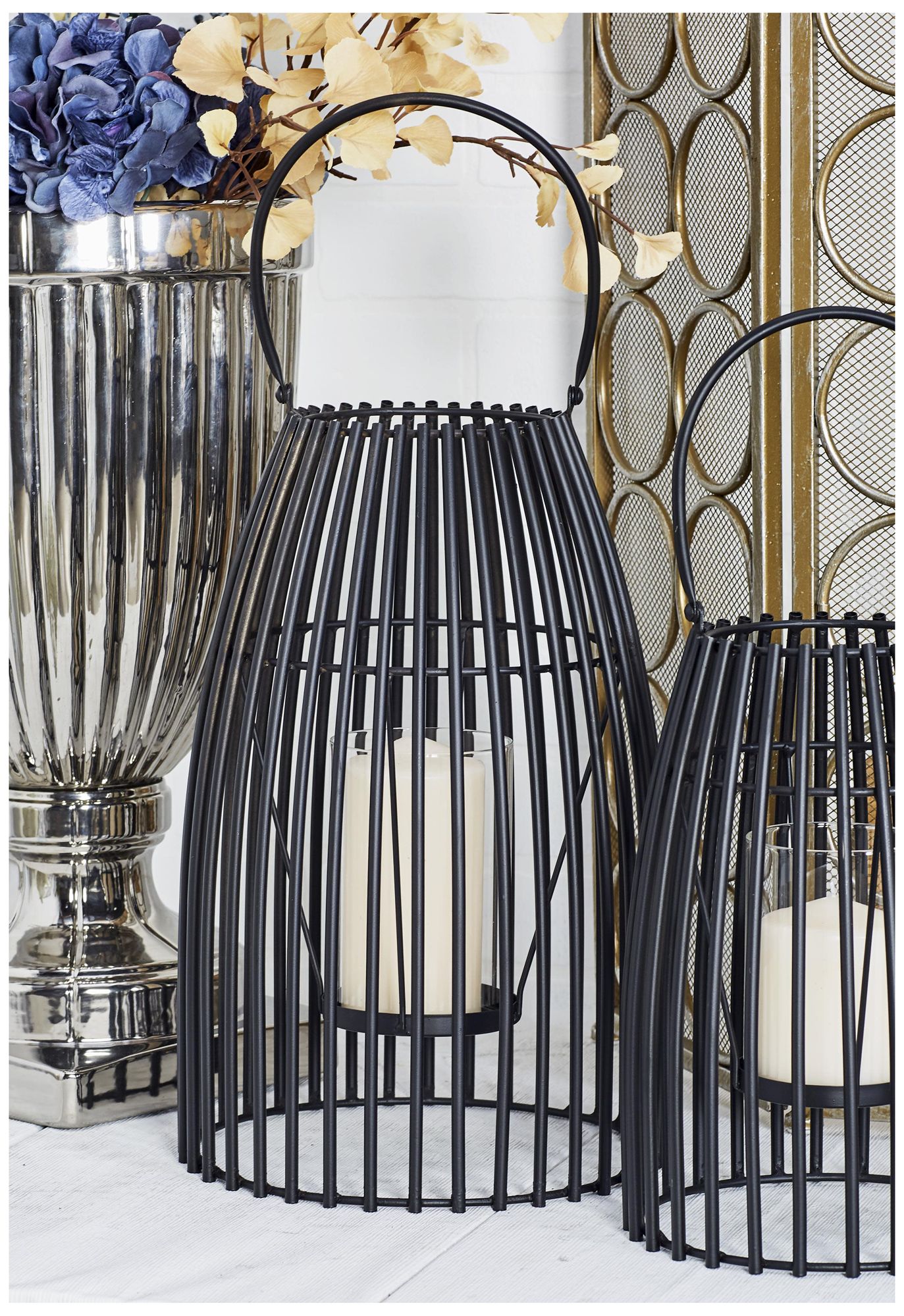 Image 4 Black Metal Contemporary Candle Lantern, 9" x 9" x 16" more views