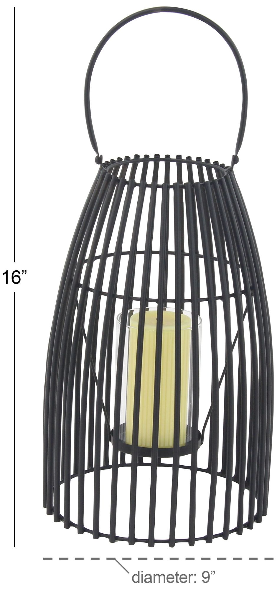 Image 6 Black Metal Contemporary Candle Lantern, 9" x 9" x 16" more views