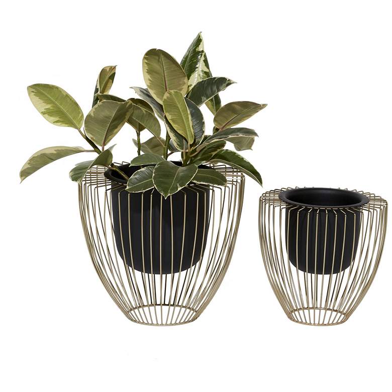 Image 1 Black Metal Contemporary Planter, S/2 10", 12"H