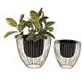 Black Metal Contemporary Planter, S/2 10", 12"H