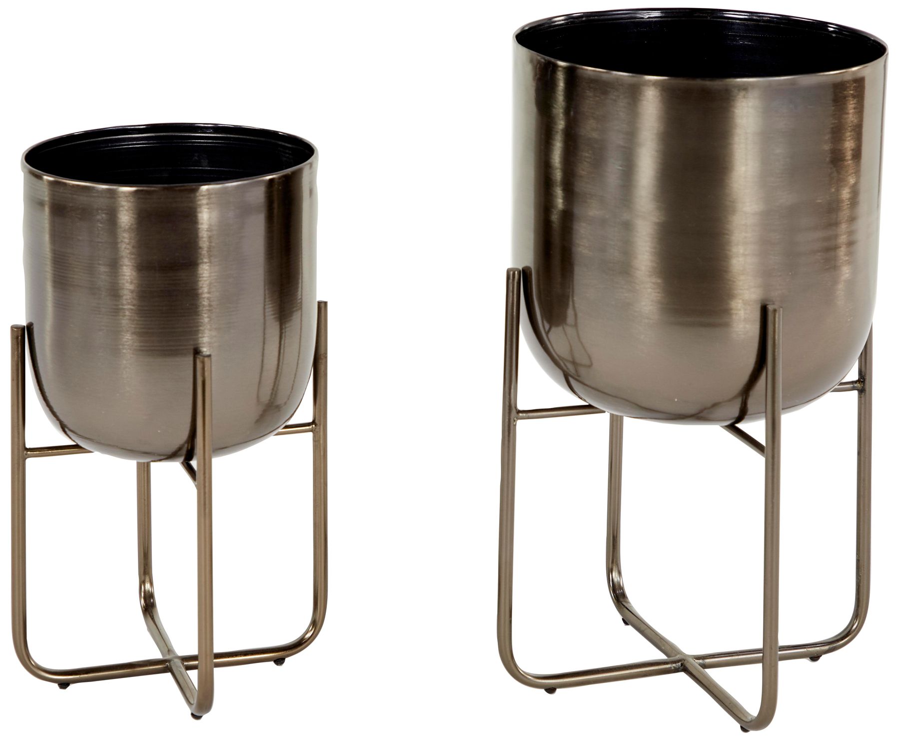 Image 2 Black Metal Contemporary Planter, S/2 16", 13"H