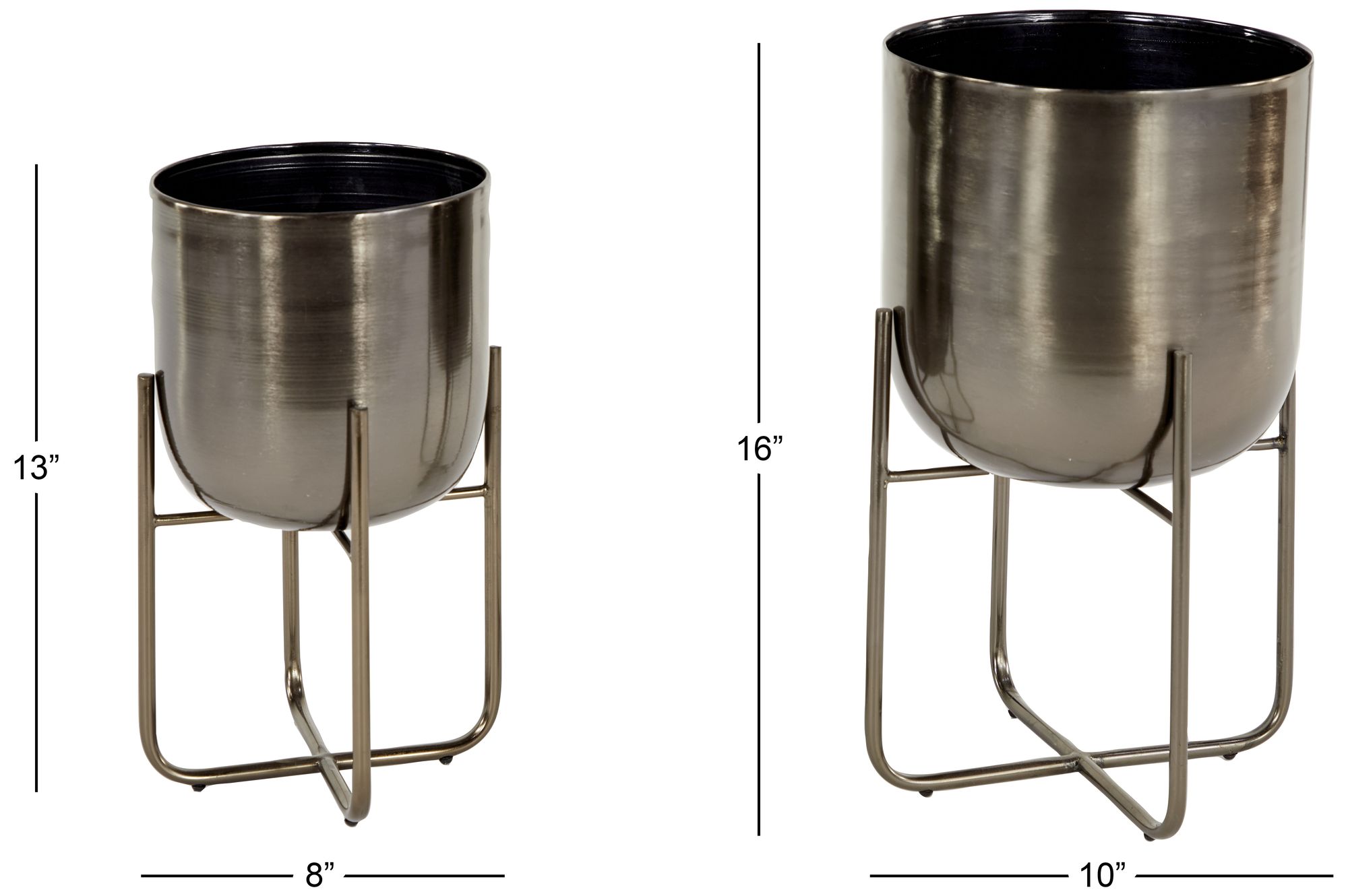 Image 6 Black Metal Contemporary Planter, S/2 16", 13"H more views