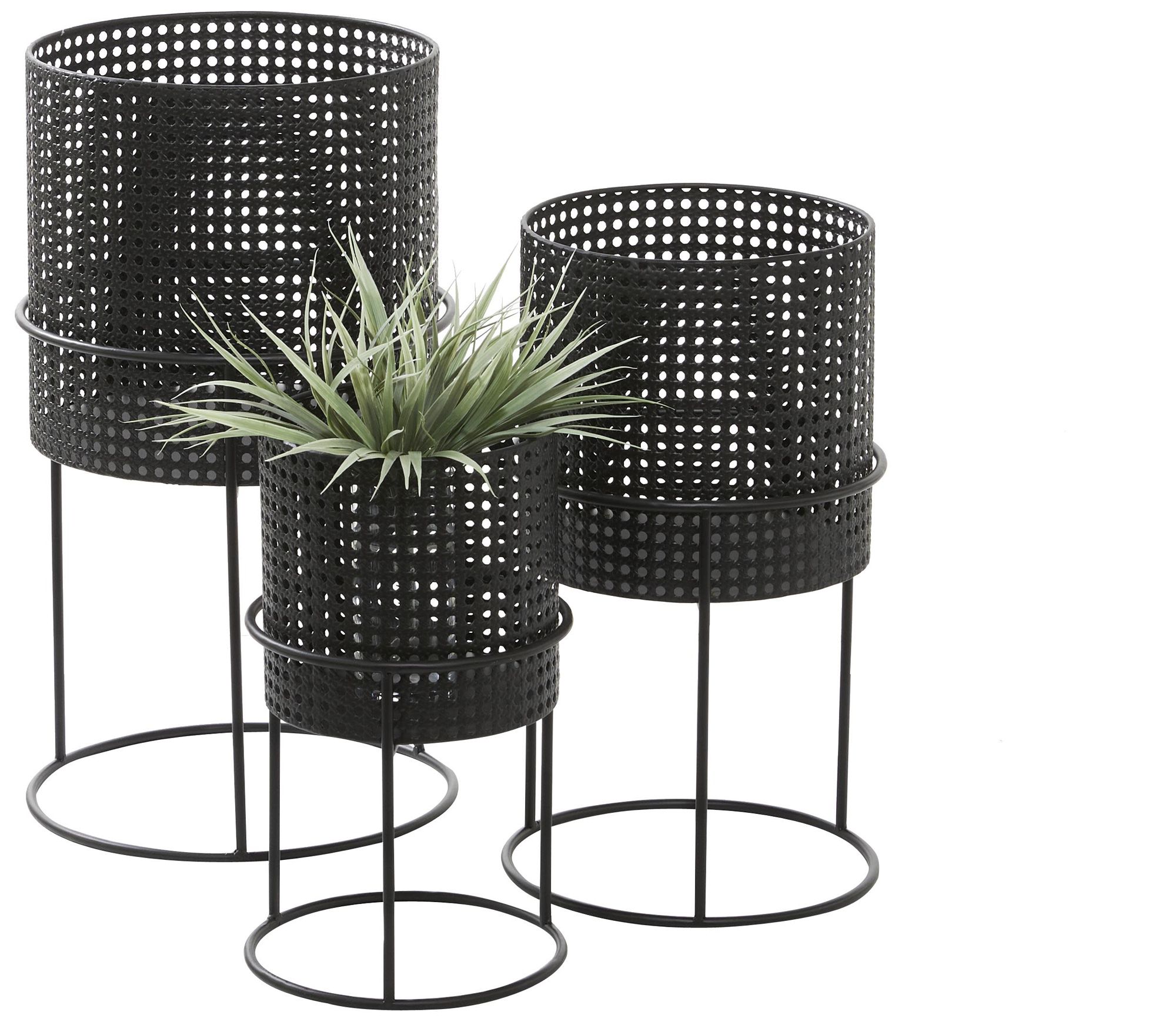 Image 2 Black Metal Contemporary Planter, S/3 23", 19", 15"H