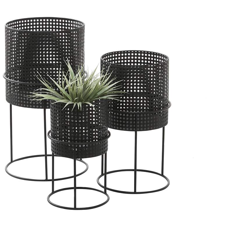 Image 2 Black Metal Contemporary Planter, S/3 23", 19", 15"H