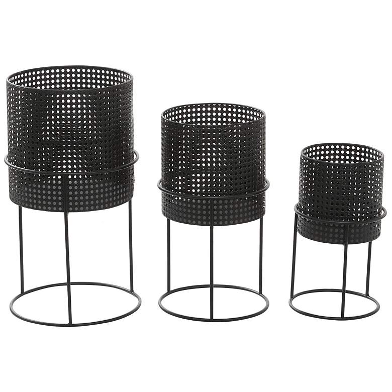 Image 6 Black Metal Contemporary Planter, S/3 23", 19", 15"H more views