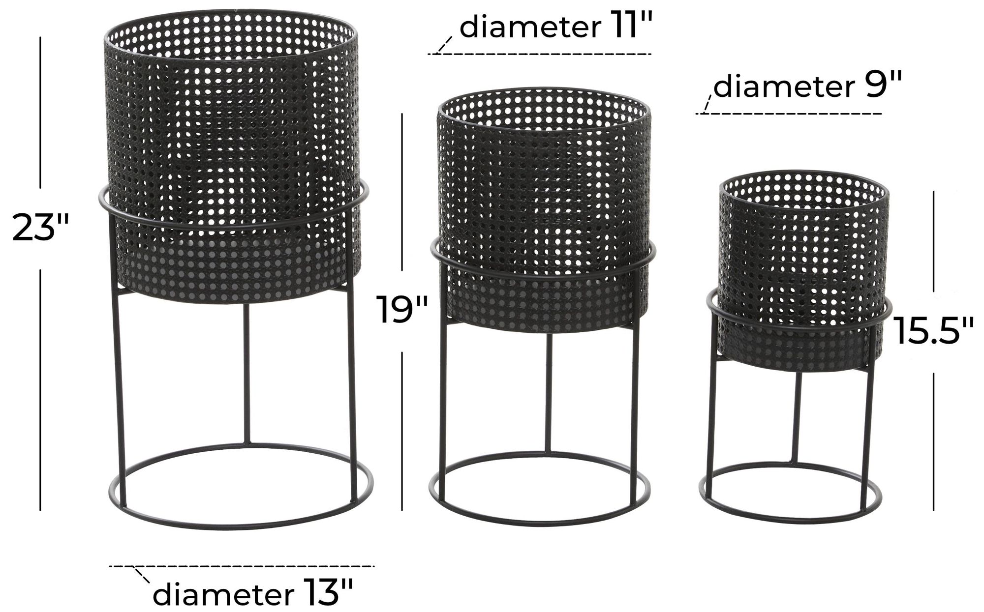 Image 7 Black Metal Contemporary Planter, S/3 23", 19", 15"H more views