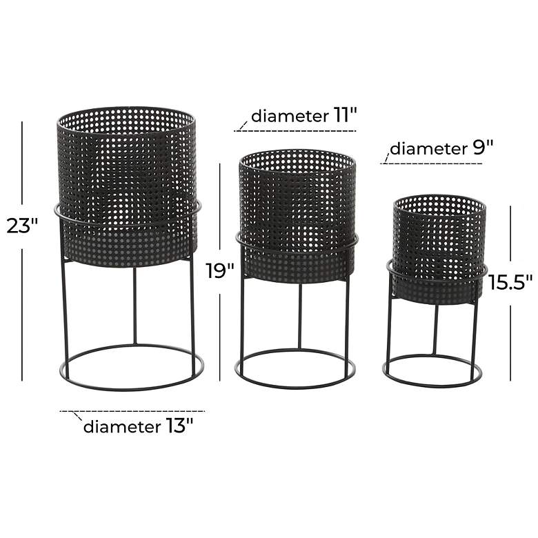 Image 7 Black Metal Contemporary Planter, S/3 23", 19", 15"H more views