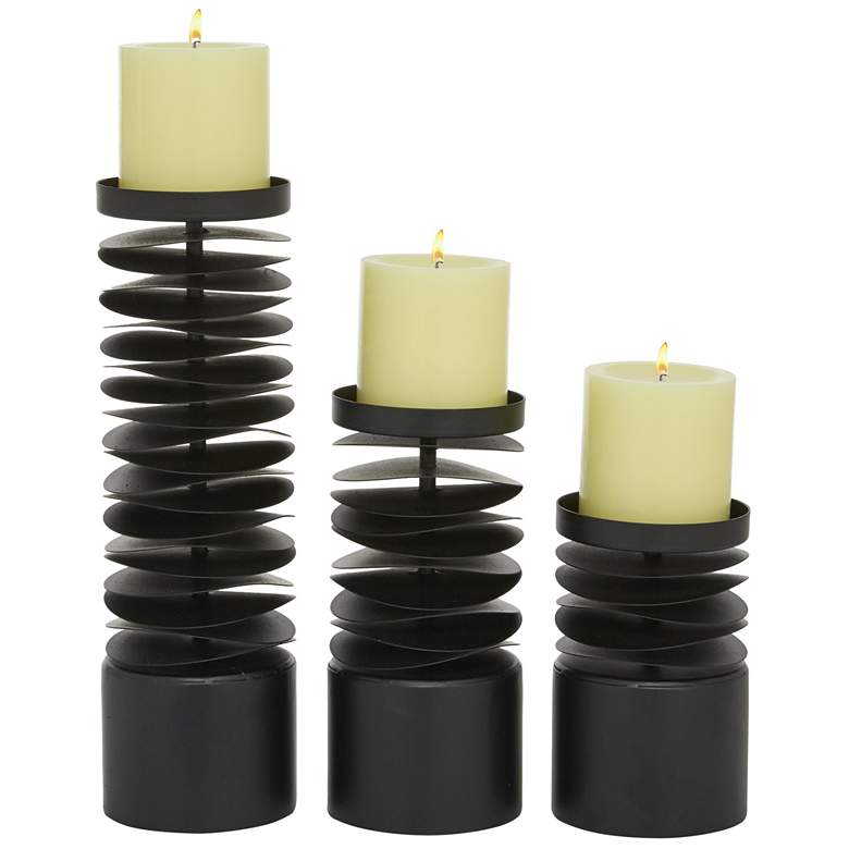 Image 1 Black Metal Decorative Candle Holder, Set of 3 6", 8", 12"H