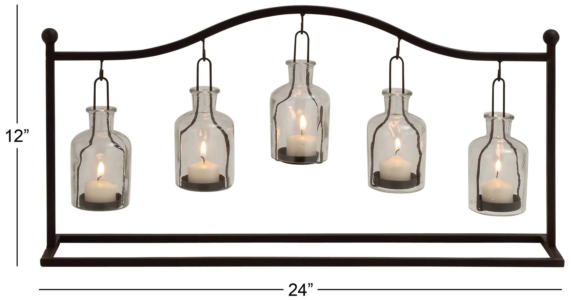 Image 6 Black Metal Eclectic Candle Lantern, 24" x 5" x 12" more views