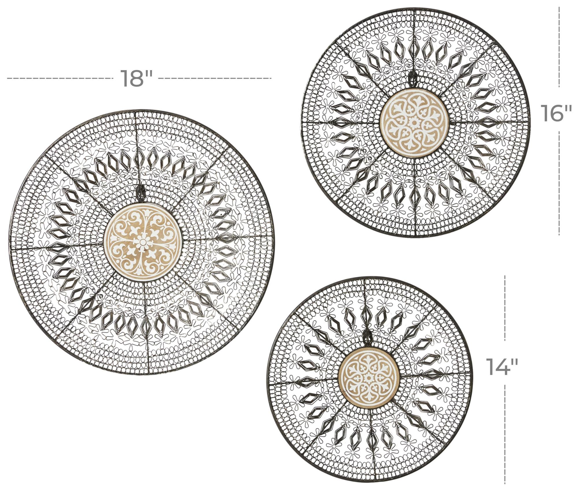 Image 6 Black Metal Eclectic Wall Decor, S/3 14", 16", 18"W more views