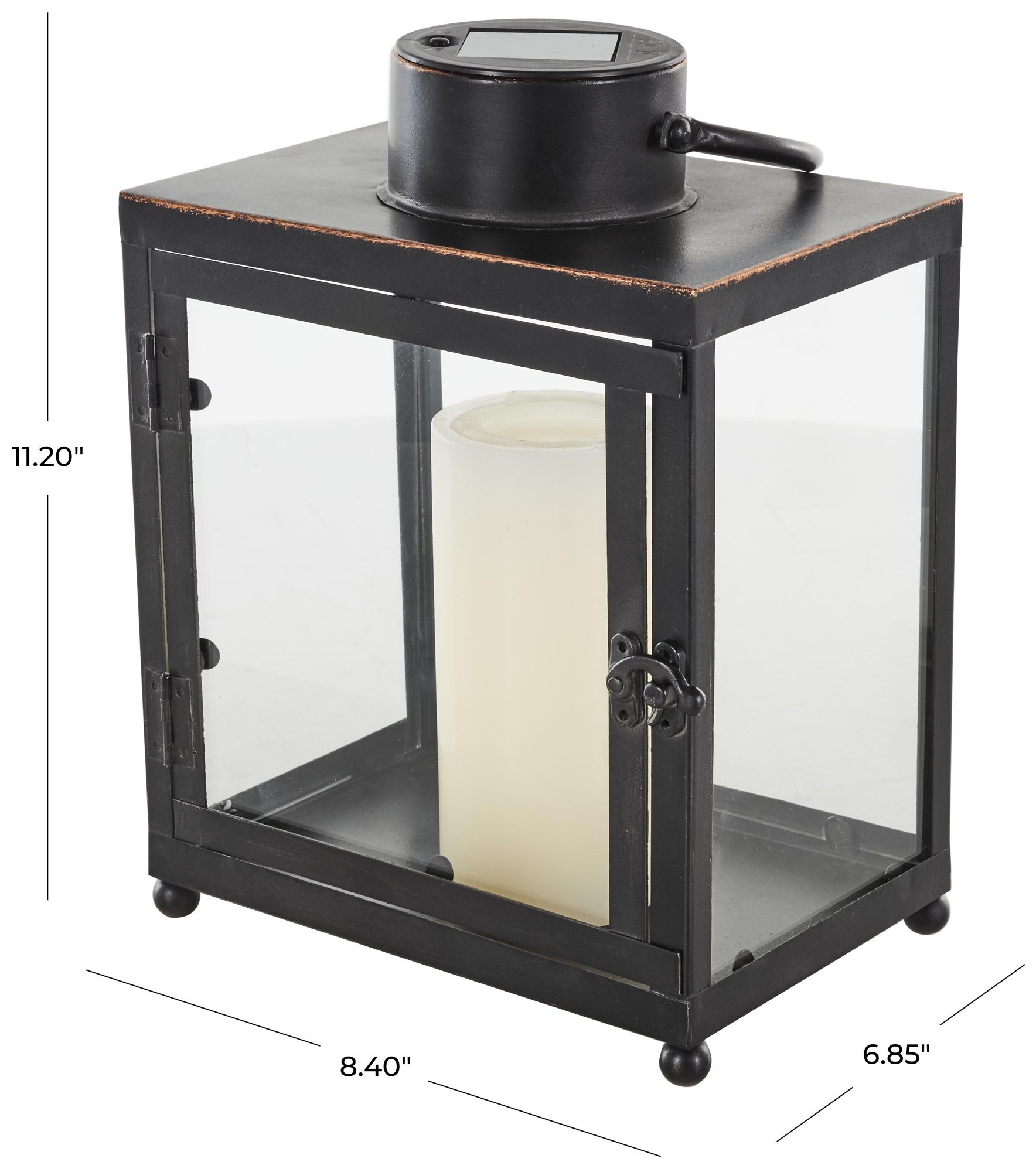 Image 7 Black Metal Industrial Candle Lantern, 8" x 7" x 11" more views