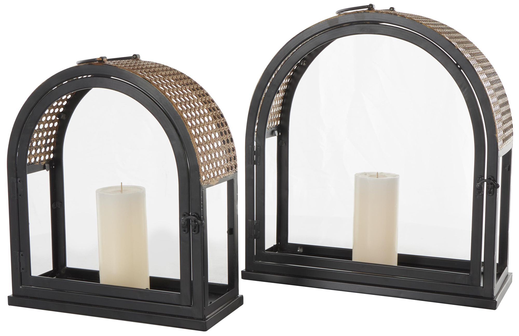 Image 2 Black Metal Industrial Candle Lantern, S/2 17", 14"H