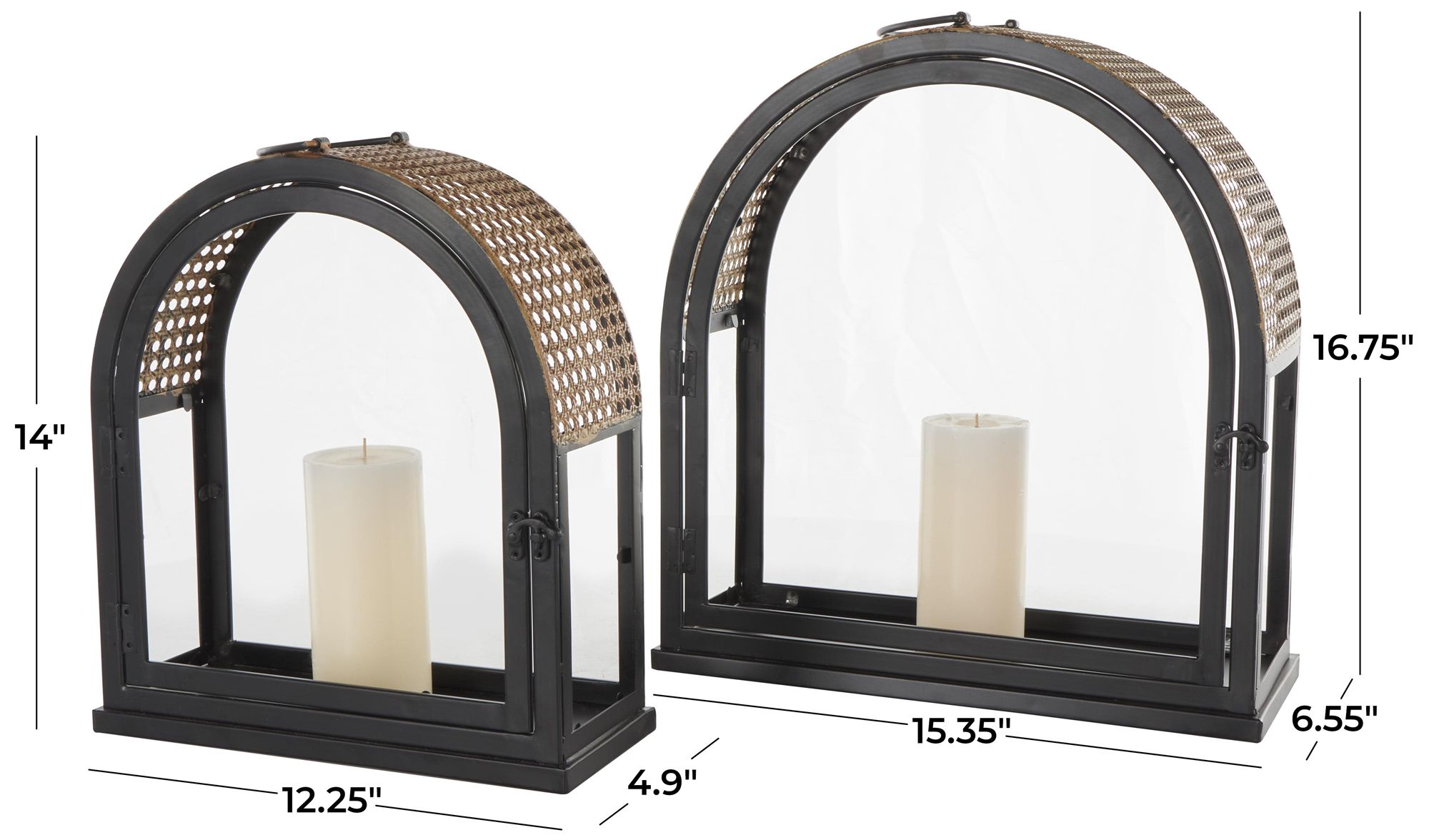 Image 7 Black Metal Industrial Candle Lantern, S/2 17", 14"H more views