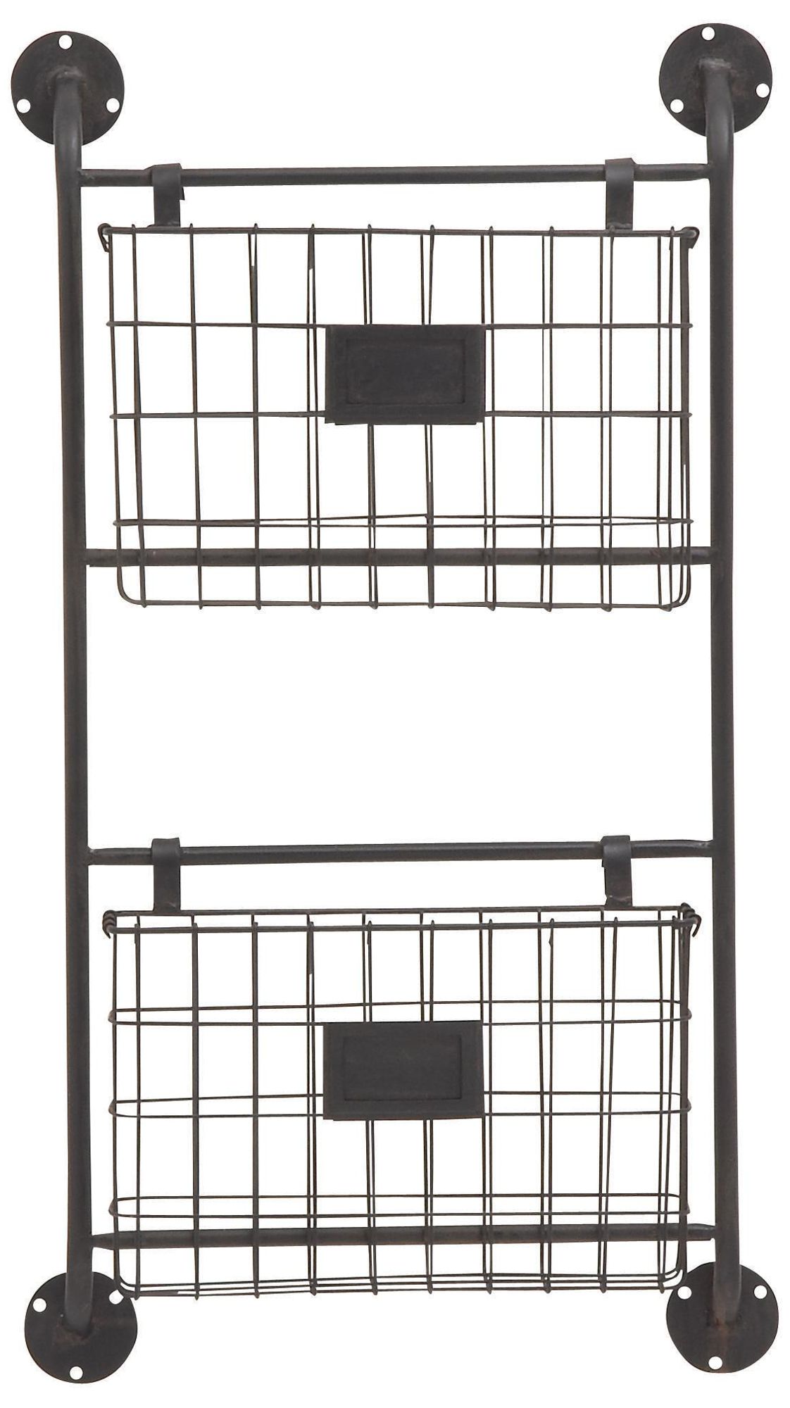 Image 2 Black Metal Industrial Magazine Rack Holder, 16" x 3" x 28"