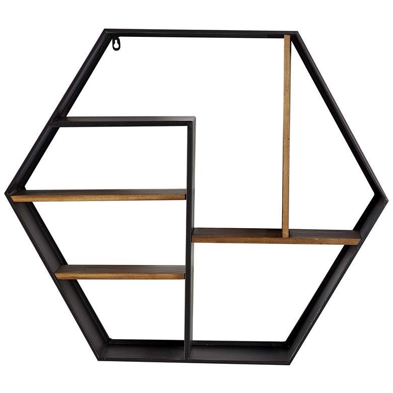 Image 1 Black Metal Industrial Wall Shelf, 30" x 7" x 26"