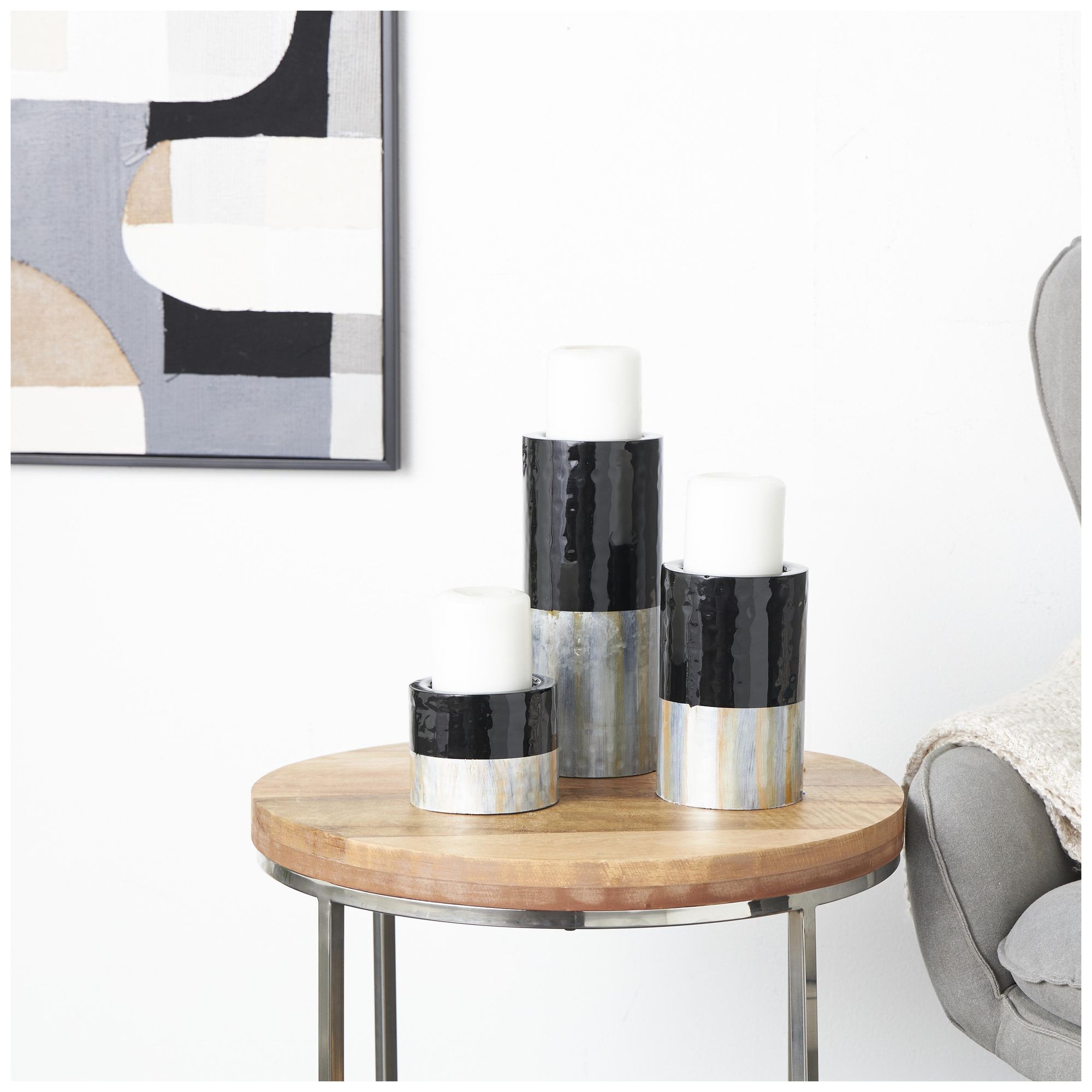 Image 3 Black Metal Modern Candle Holder, S/3 11", 7", 4"H more views