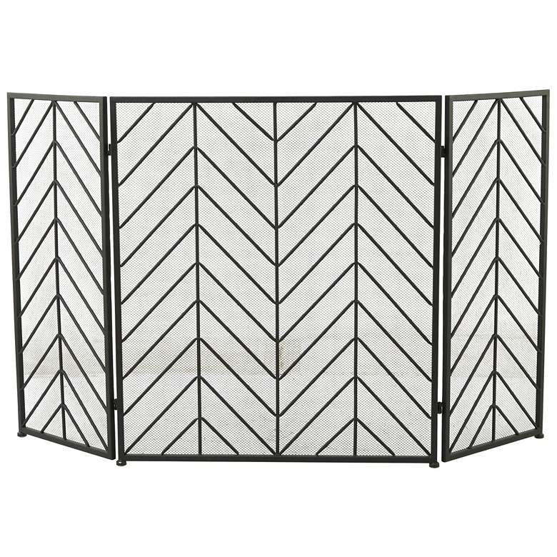 Image 1 Black Metal Modern Fireplace Screen, 52" x 1" x 31"