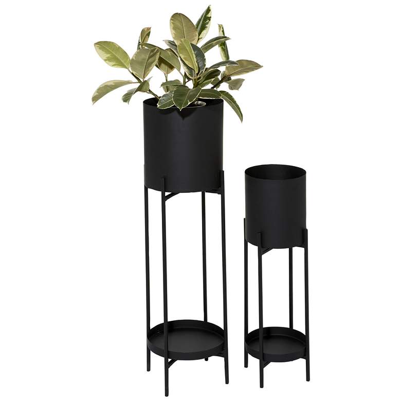 Image 1 Black Metal Modern Planter, S/2 24", 33"H