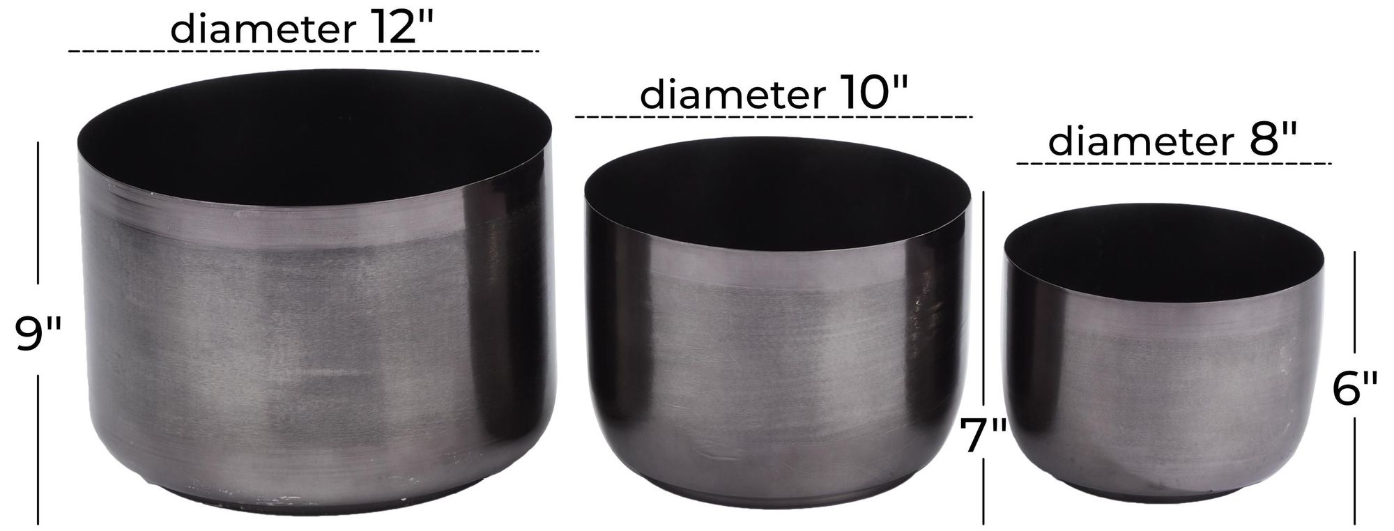 Image 7 Black Metal Modern Planter, S/3 9", 7", 6"H more views