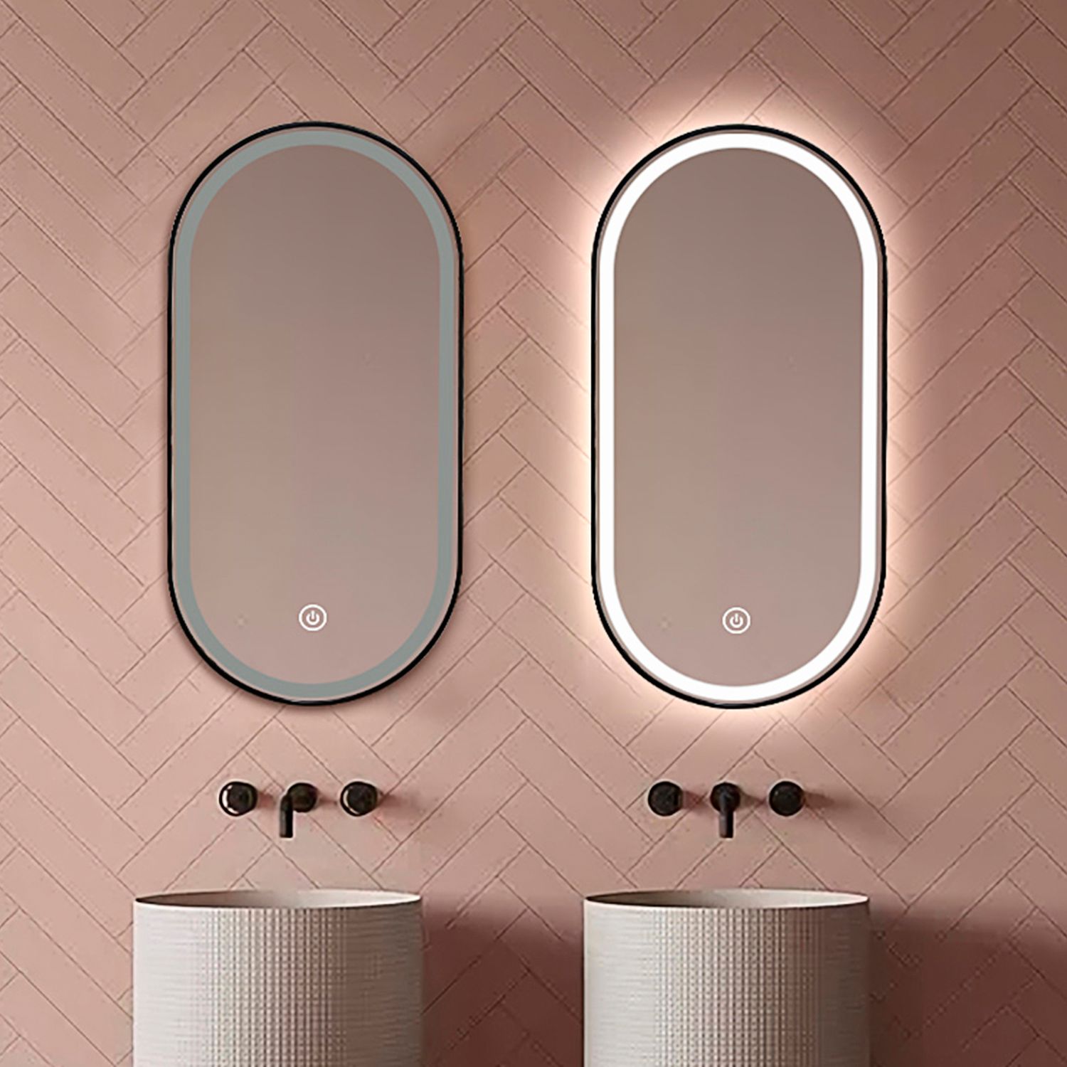 Image 5 Black Metal Oval Fog Free Framed LED Bathroom Mirror 39.5 in. x 23.6 in. more views