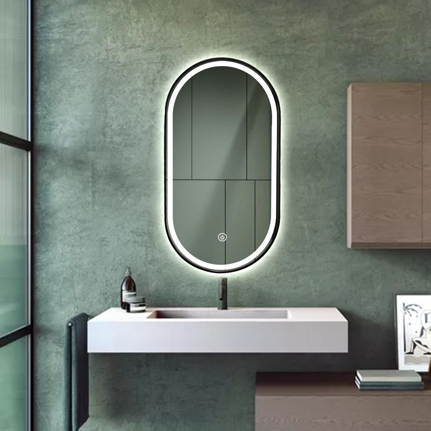 Image 7 Black Metal Oval Fog Free Framed LED Bathroom Mirror 39.5 in. x 23.6 in. more views