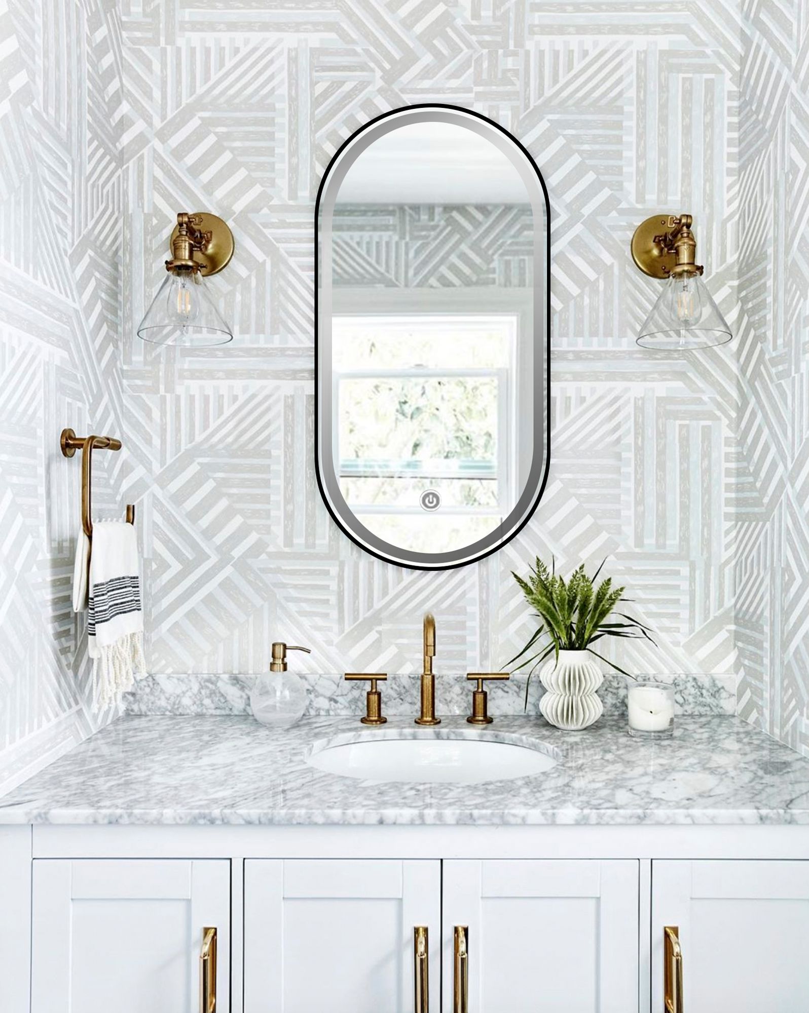 Black Metal Oval Fog Free Framed LED Bathroom Mirror 39.5 in. x 23.6 in.