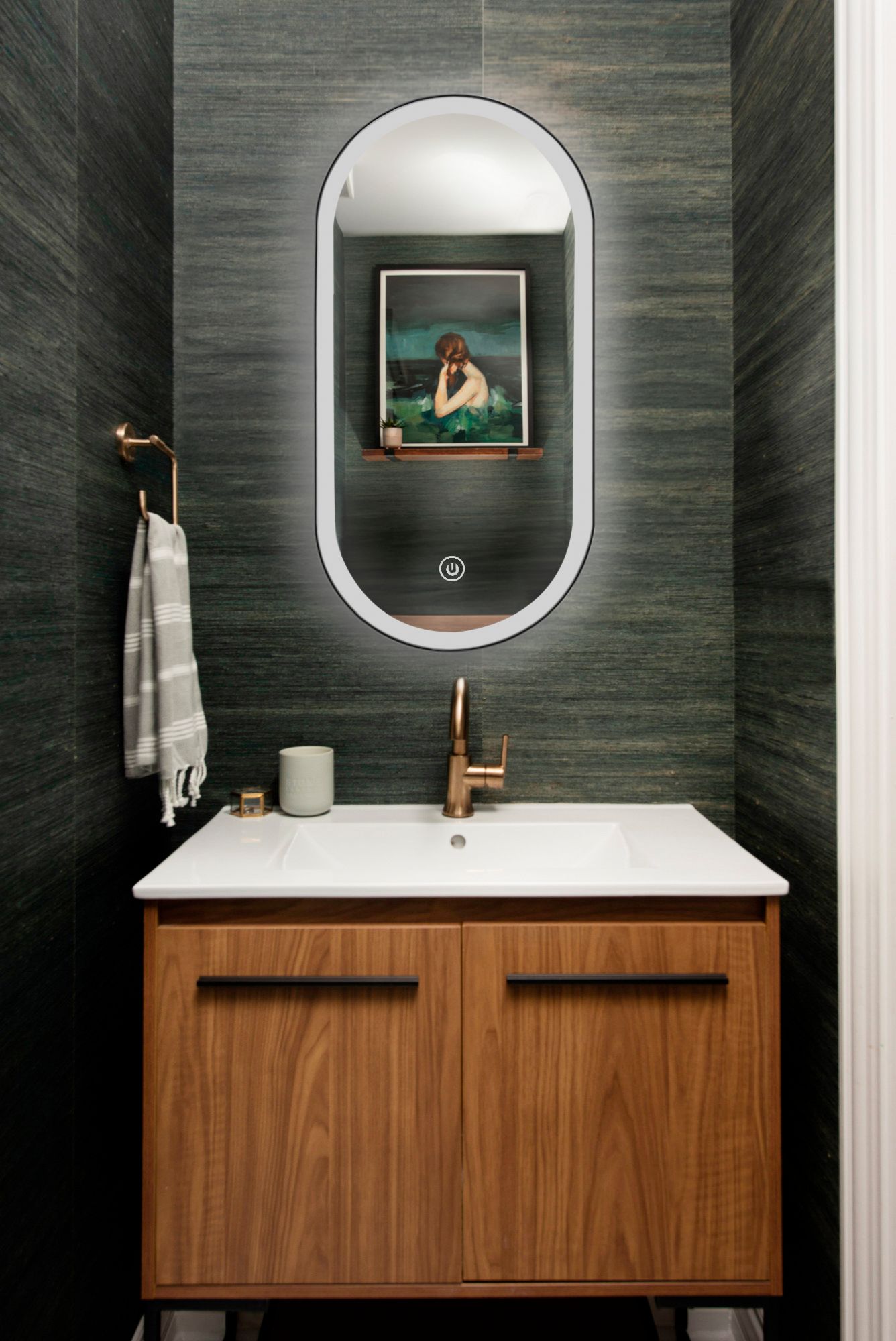 Black Metal Oval Fog Free Framed LED Bathroom Mirror 39.5 in. x 23.6 in.