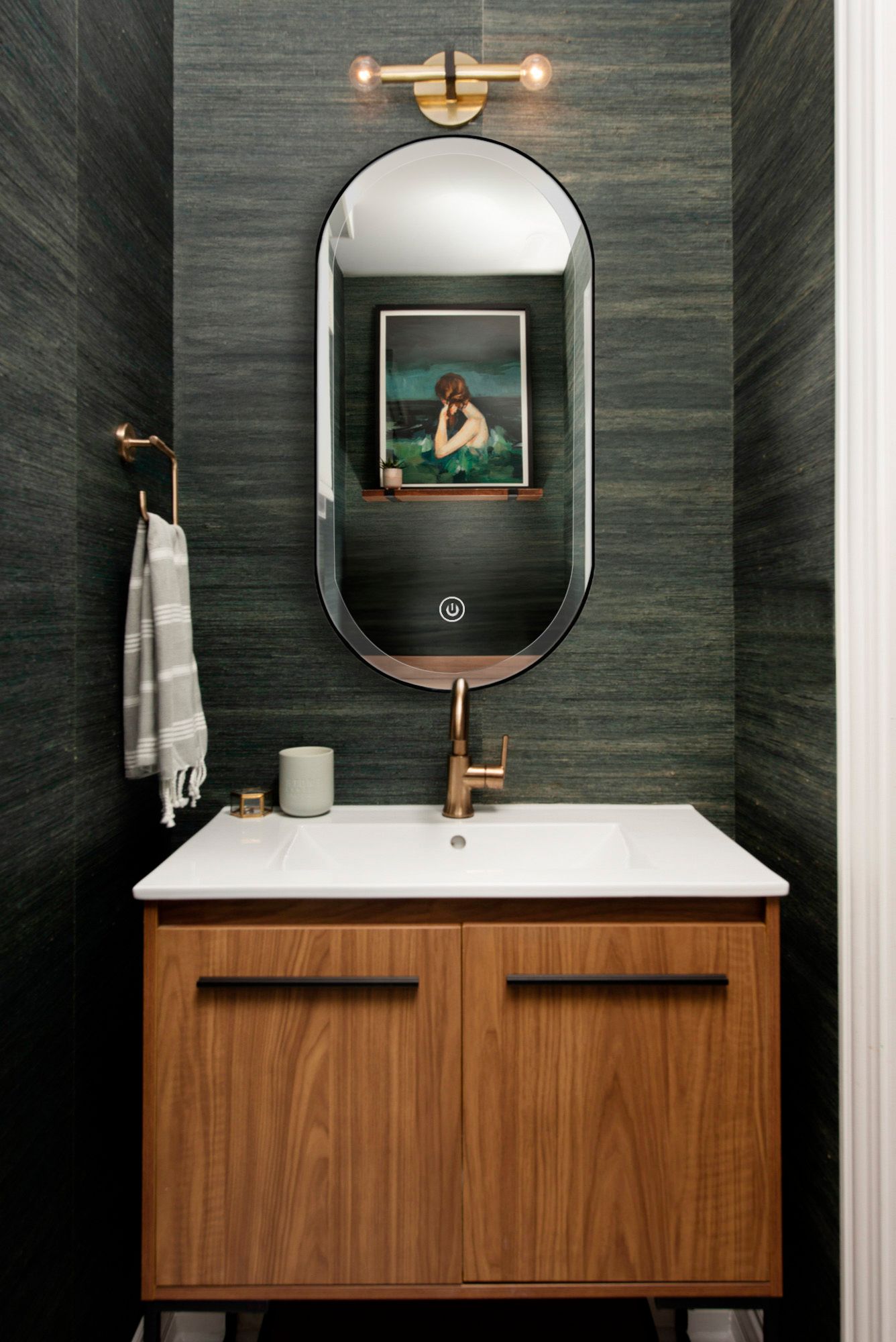 Black Metal Oval Fog Free Framed LED Bathroom Mirror 39.5 in. x 23.6 in.