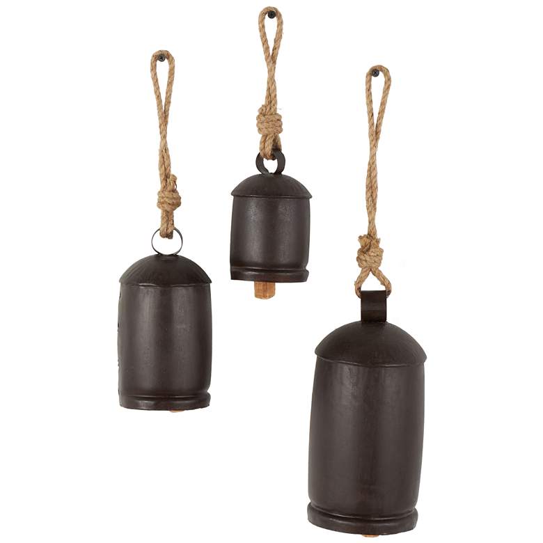 Image 1 Black Metal Rustic Decorative Cow Bells, S/3 10",8",6"H