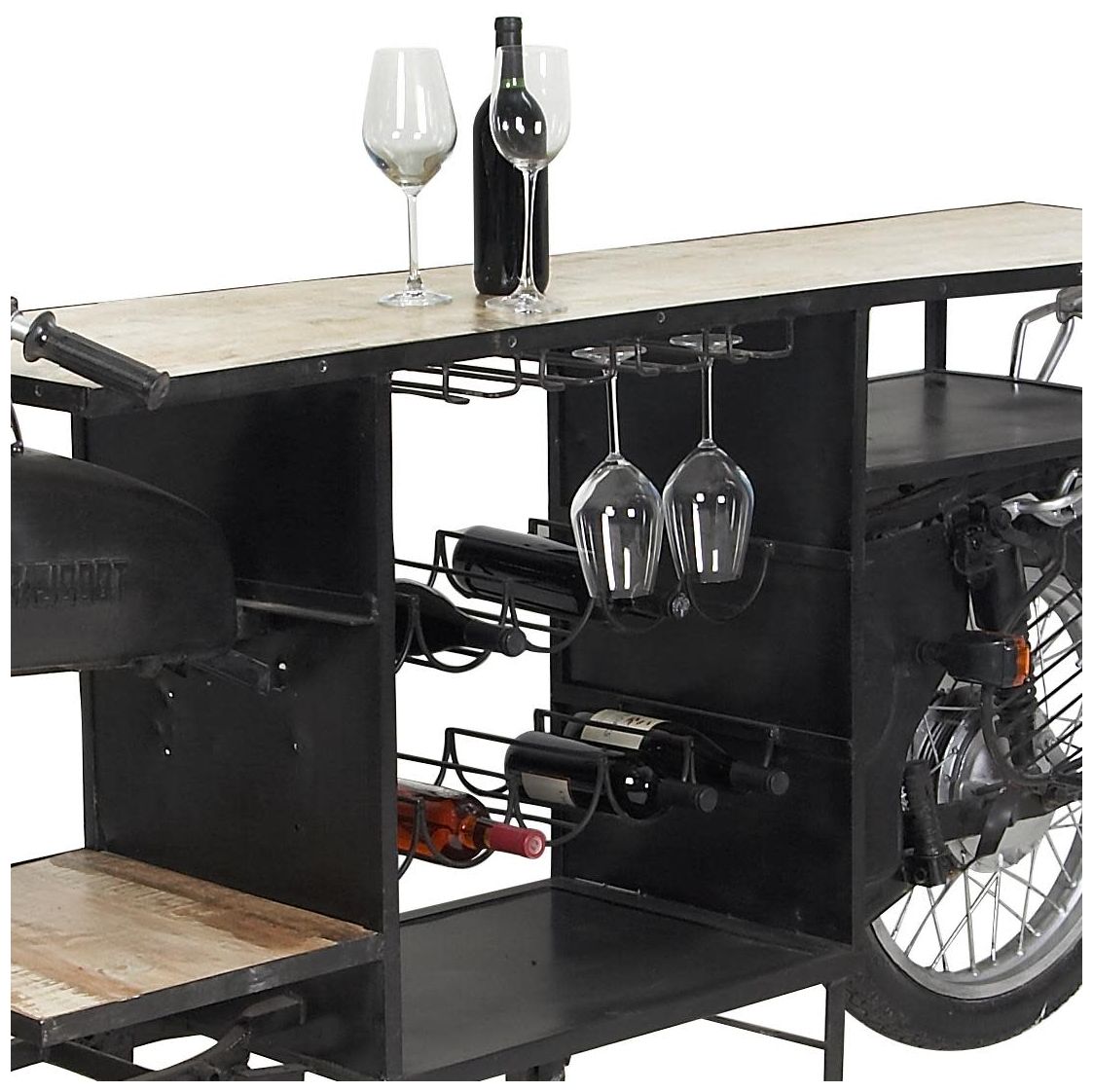 Image 2 Black Metal Rustic Motorcycle Bar, 105" x 18" x 38" more views