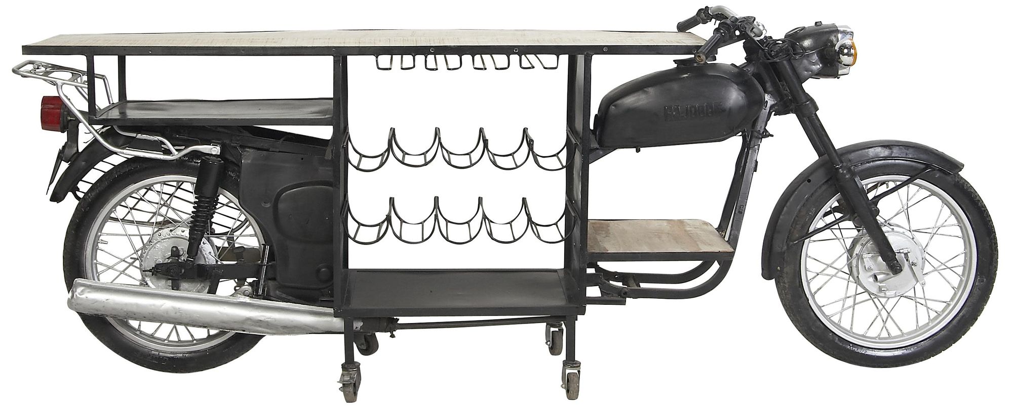 Image 5 Black Metal Rustic Motorcycle Bar, 105" x 18" x 38" more views