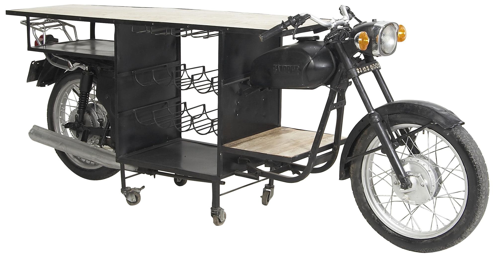 Image 6 Black Metal Rustic Motorcycle Bar, 105" x 18" x 38" more views