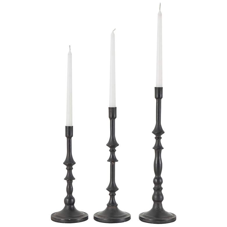 Image 1 Black Metal Slim Turned Decorative Candle Holder, Set of 3 16", 13", 11"H