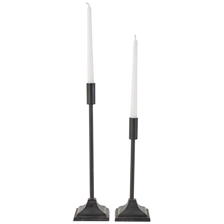 Image 1 Black Metal Slim Weathered Decorative Candle Holder, Set of 2 15", 12"H
