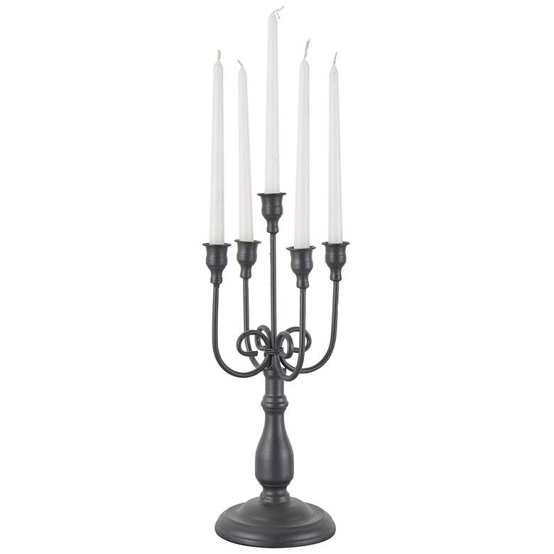Image 1 Black Metal Traditional Candelabra, 6" x 6" x 17"